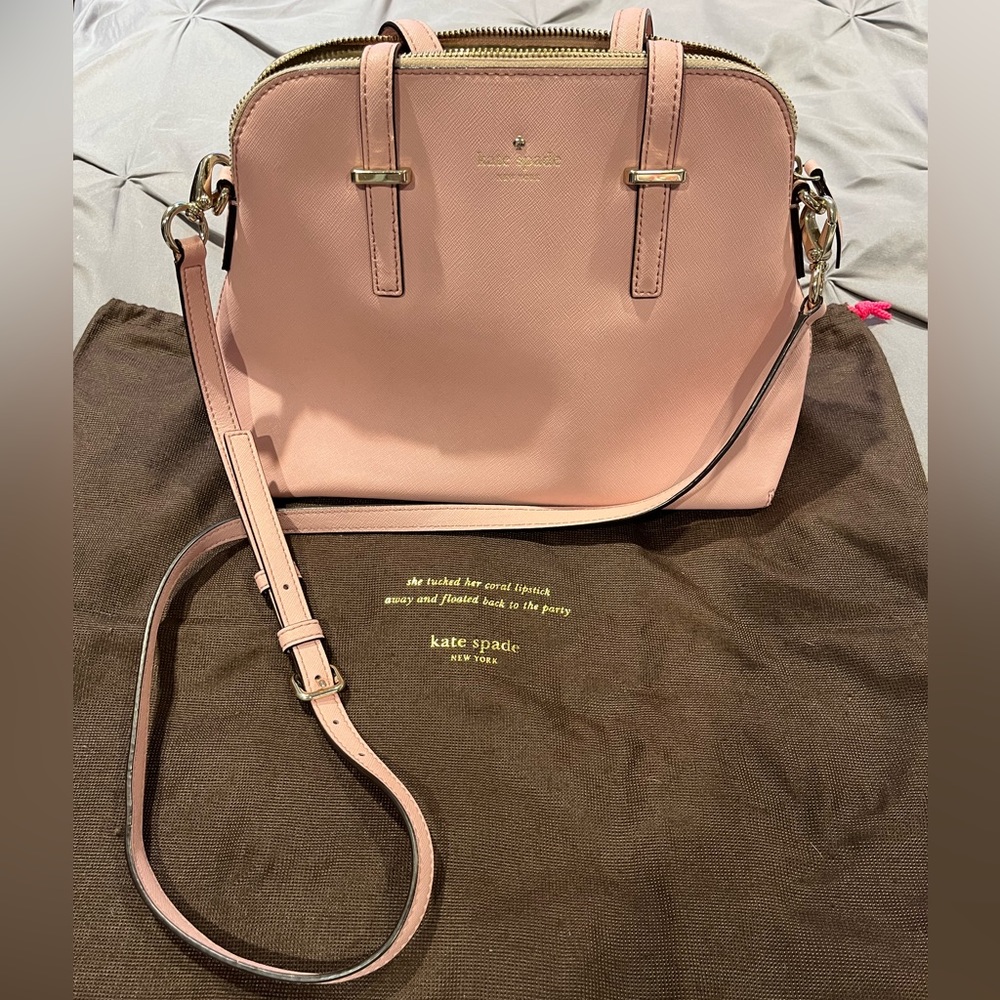 Kate Spade Light Pink Leather Purse with Crossbody Strap!